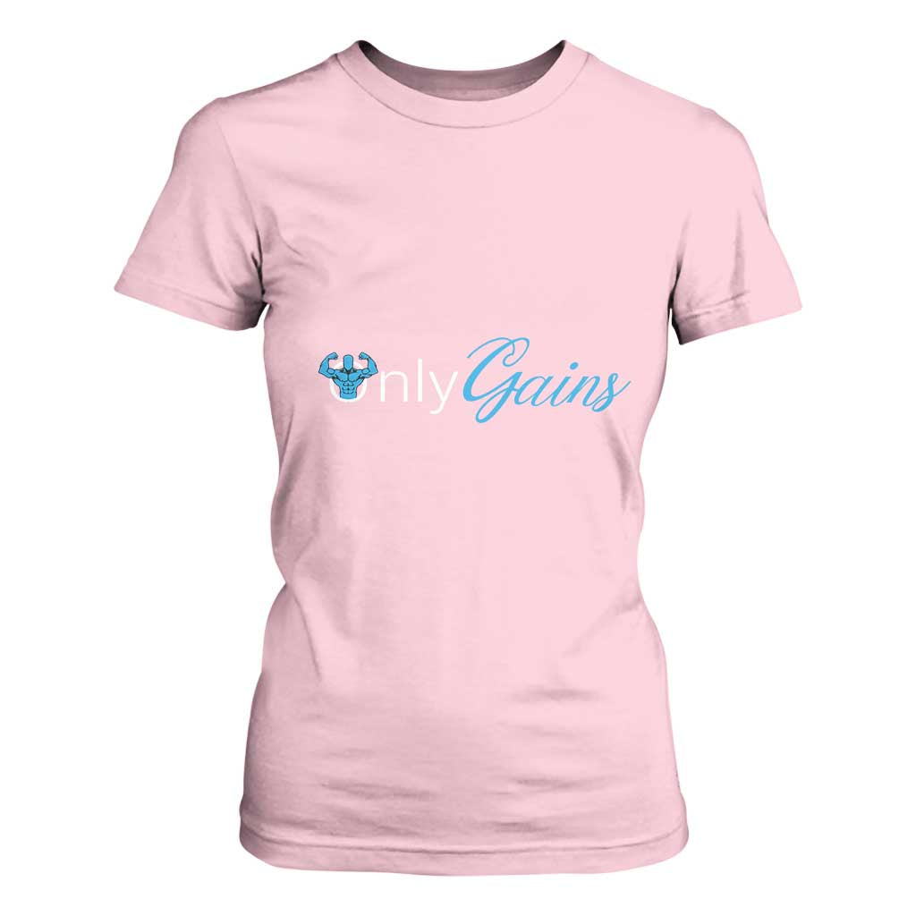 Funny Gymer T Shirt For Women Only Gains Fitness TS09 Light Pink Print Your Wear