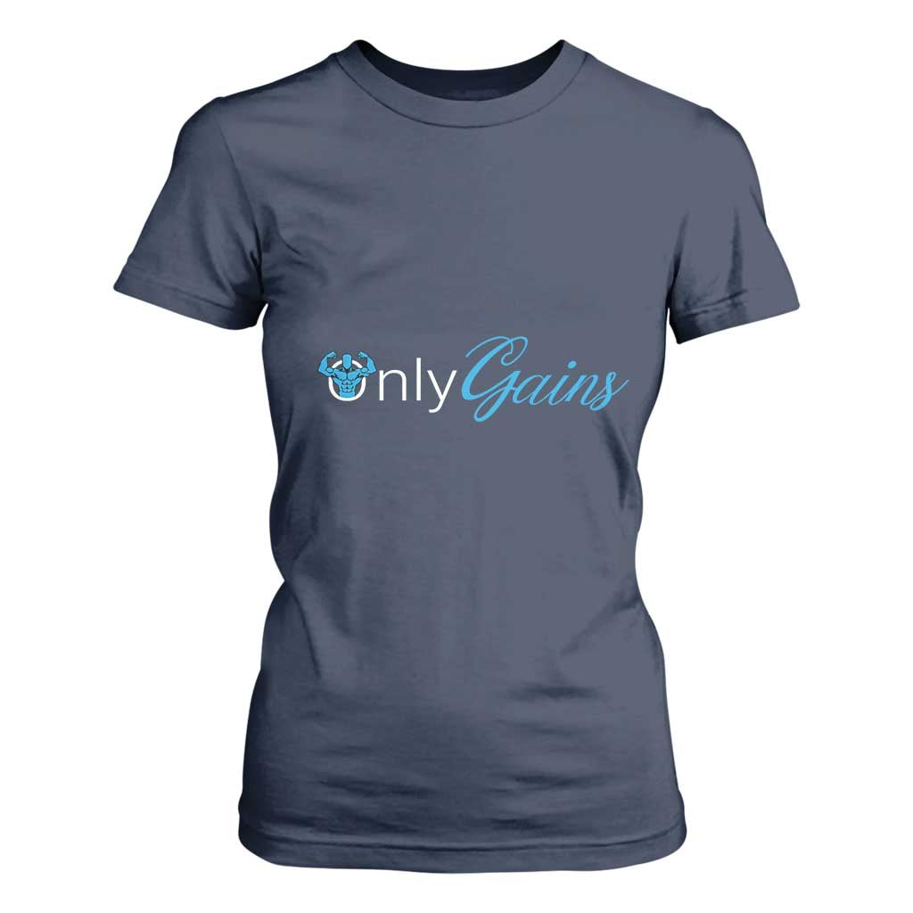 Funny Gymer T Shirt For Women Only Gains Fitness TS09 Navy Print Your Wear