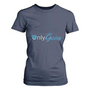 Funny Gymer T Shirt For Women Only Gains Fitness TS09 Navy Print Your Wear