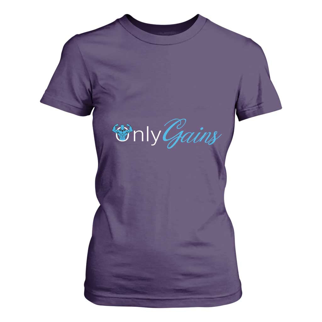 Funny Gymer T Shirt For Women Only Gains Fitness TS09 Purple Print Your Wear