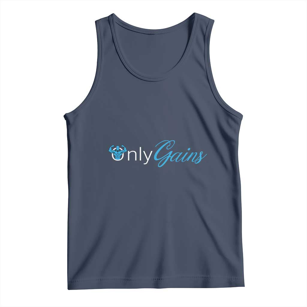 Funny Gymer Tank Top Only Gains Fitness TS09 Navy Print Your Wear