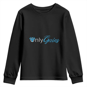Funny Gymer Youth Sweatshirt Only Gains Fitness TS09 Black Print Your Wear