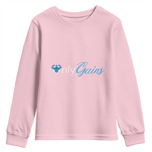 Funny Gymer Youth Sweatshirt Only Gains Fitness TS09 Light Pink Print Your Wear