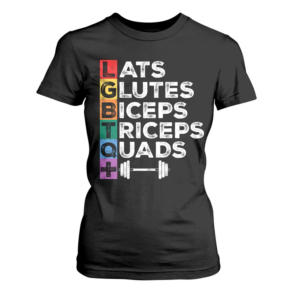 LGBTQ Gymer T Shirt For Women Lats Glutes Biceps Triceps Quads TS09 Black Print Your Wear