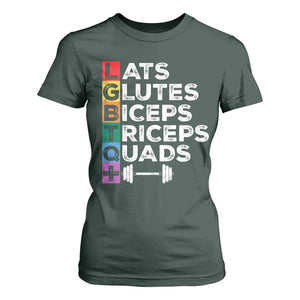 LGBTQ Gymer T Shirt For Women Lats Glutes Biceps Triceps Quads TS09 Dark Forest Green Print Your Wear