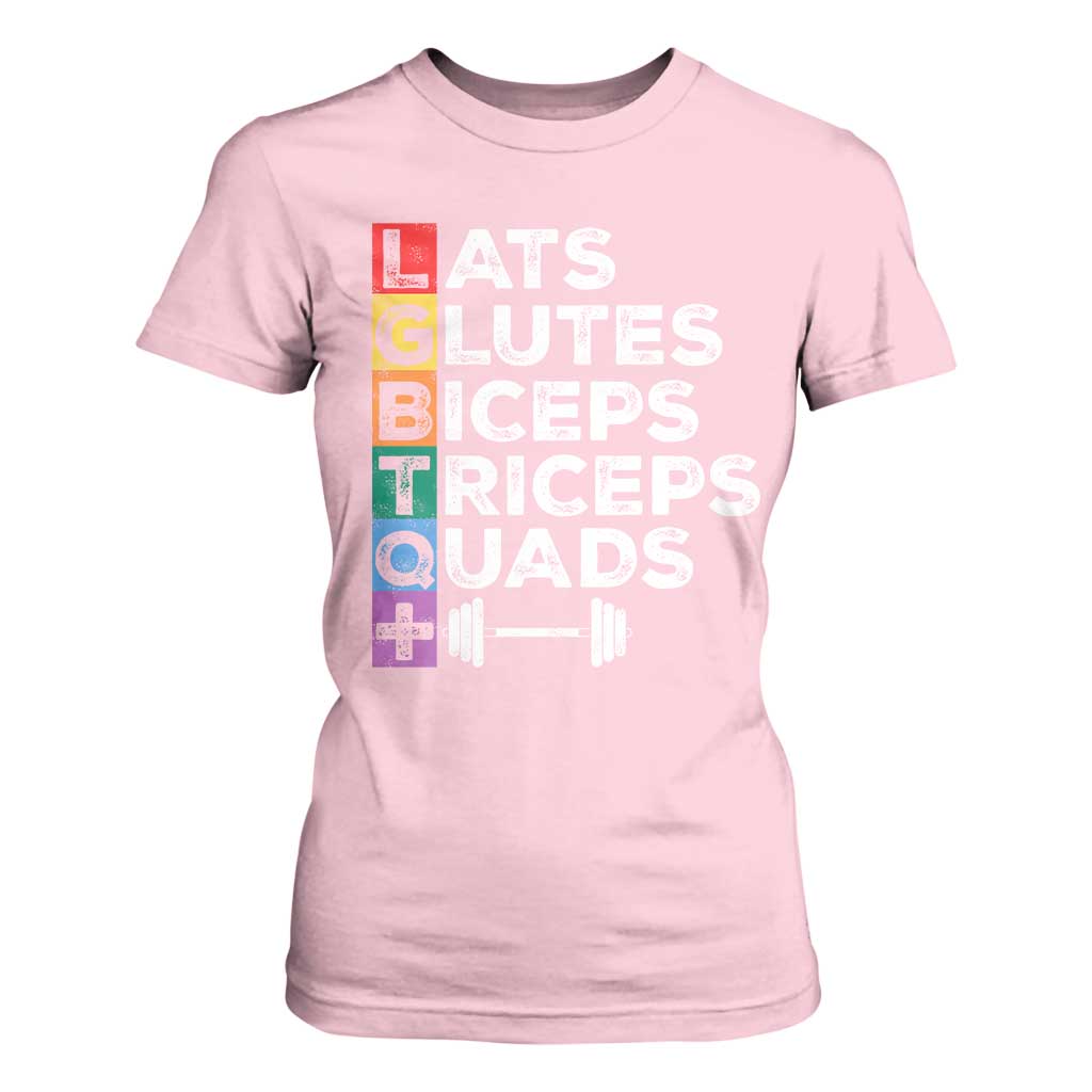 LGBTQ Gymer T Shirt For Women Lats Glutes Biceps Triceps Quads TS09 Light Pink Print Your Wear