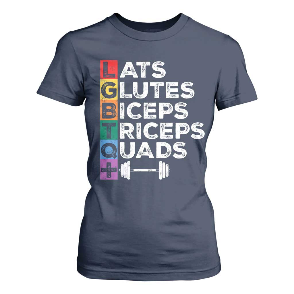 LGBTQ Gymer T Shirt For Women Lats Glutes Biceps Triceps Quads TS09 Navy Print Your Wear