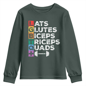 LGBTQ Gymer Youth Sweatshirt Lats Glutes Biceps Triceps Quads TS09 Dark Forest Green Print Your Wear