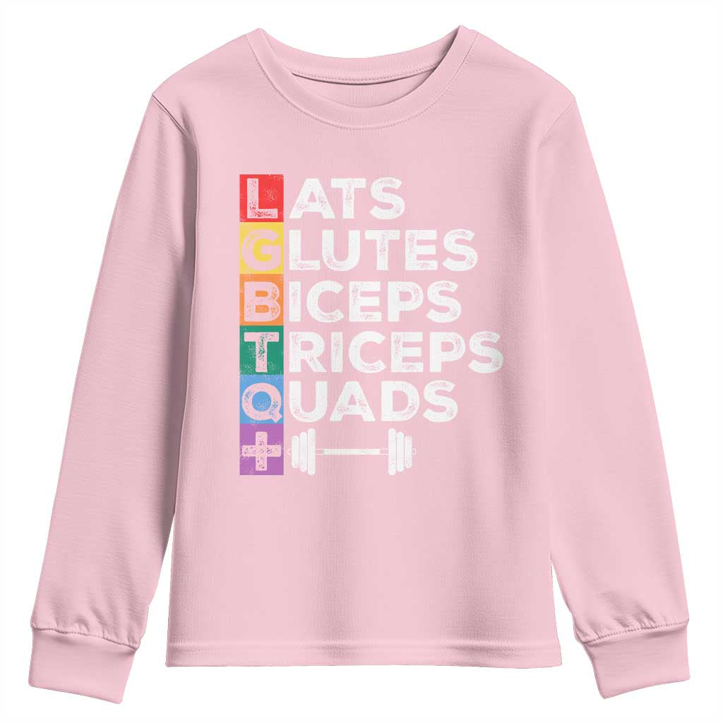 LGBTQ Gymer Youth Sweatshirt Lats Glutes Biceps Triceps Quads TS09 Light Pink Print Your Wear