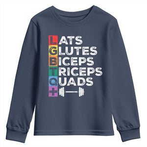 LGBTQ Gymer Youth Sweatshirt Lats Glutes Biceps Triceps Quads TS09 Navy Print Your Wear