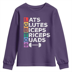 LGBTQ Gymer Youth Sweatshirt Lats Glutes Biceps Triceps Quads TS09 Purple Print Your Wear