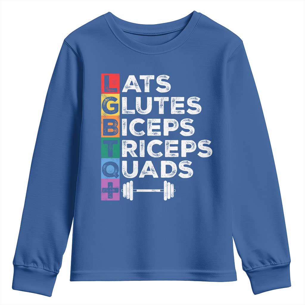 LGBTQ Gymer Youth Sweatshirt Lats Glutes Biceps Triceps Quads TS09 Royal Blue Print Your Wear