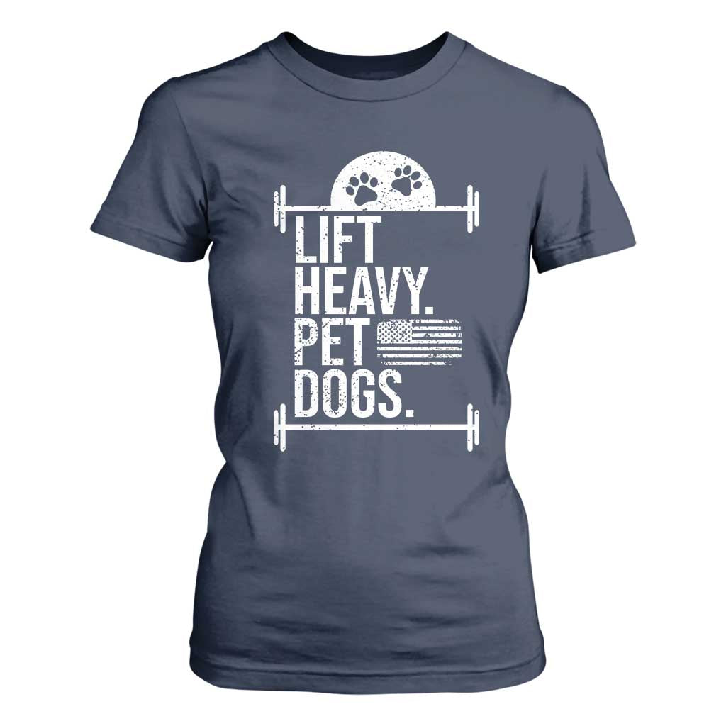 Gymer Dog Lover T Shirt For Women Lift Heavy Pet Dogs TS09 Navy Print Your Wear