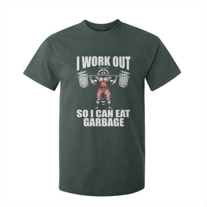 Funny Workout T Shirt For Kid I Work Out So I Can Eat Garbage Raccoon TS09 Dark Forest Green Print Your Wear