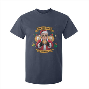 Funny Christmas Bitcoin T Shirt For Kid Ho Ho Hold Merry Crypto Santa Trump TS09 Navy Print Your Wear