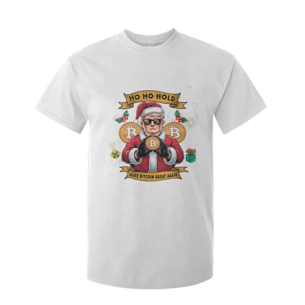 Funny Christmas Bitcoin T Shirt For Kid Ho Ho Hold Merry Crypto Santa Trump TS09 White Print Your Wear