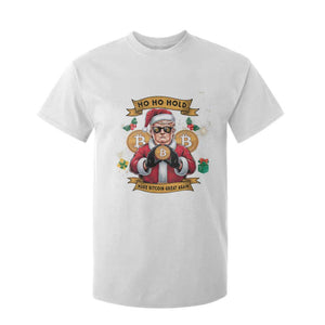 Funny Christmas Bitcoin T Shirt For Kid Ho Ho Hold Merry Crypto Santa Trump TS09 White Print Your Wear