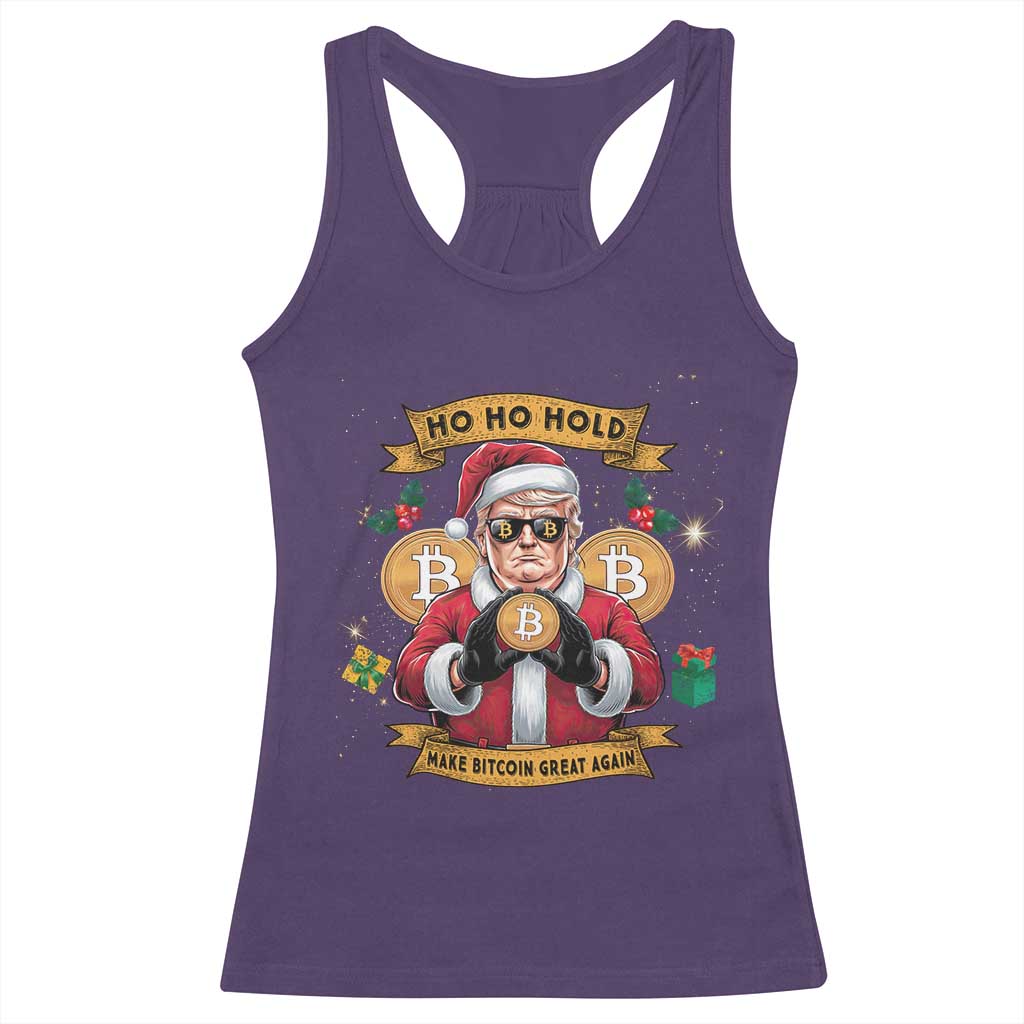 Funny Christmas Bitcoin Racerback Tank Top Ho Ho Hold Merry Crypto Santa Trump TS09 Purple Print Your Wear