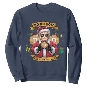 Funny Christmas Bitcoin Sweatshirt Ho Ho Hold Merry Crypto Santa Trump TS09 Navy Print Your Wear