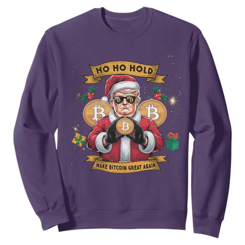 Funny Christmas Bitcoin Sweatshirt Ho Ho Hold Merry Crypto Santa Trump TS09 Purple Print Your Wear
