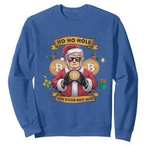Funny Christmas Bitcoin Sweatshirt Ho Ho Hold Merry Crypto Santa Trump TS09 Royal Blue Print Your Wear