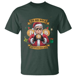 Funny Christmas Bitcoin T Shirt Ho Ho Hold Merry Crypto Santa Trump TS09 Dark Forest Green Print Your Wear
