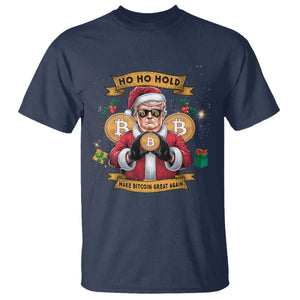 Funny Christmas Bitcoin T Shirt Ho Ho Hold Merry Crypto Santa Trump TS09 Navy Print Your Wear