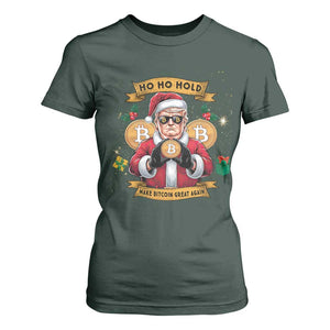 Funny Christmas Bitcoin T Shirt For Women Ho Ho Hold Merry Crypto Santa Trump TS09 Dark Forest Green Print Your Wear