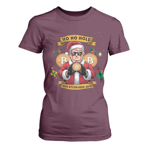 Funny Christmas Bitcoin T Shirt For Women Ho Ho Hold Merry Crypto Santa Trump TS09 Maroon Print Your Wear