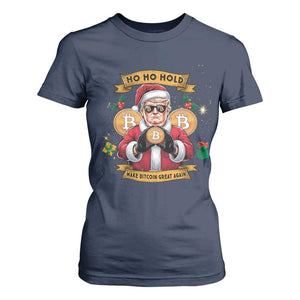 Funny Christmas Bitcoin T Shirt For Women Ho Ho Hold Merry Crypto Santa Trump TS09 Navy Print Your Wear
