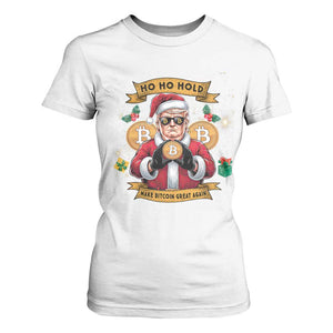 Funny Christmas Bitcoin T Shirt For Women Ho Ho Hold Merry Crypto Santa Trump TS09 White Print Your Wear