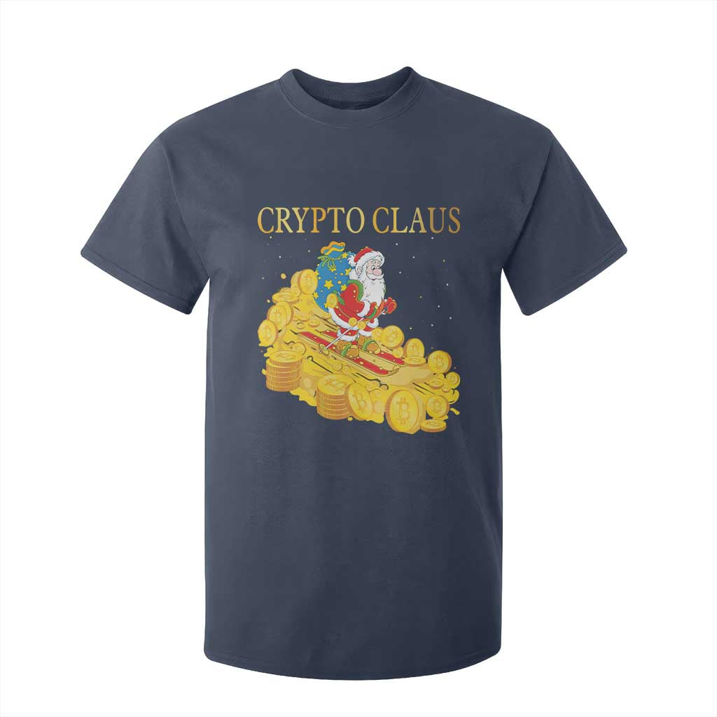 Funny Christmas Bitcoin Crypto Claus T Shirt For Kid TS09 Navy Print Your Wear