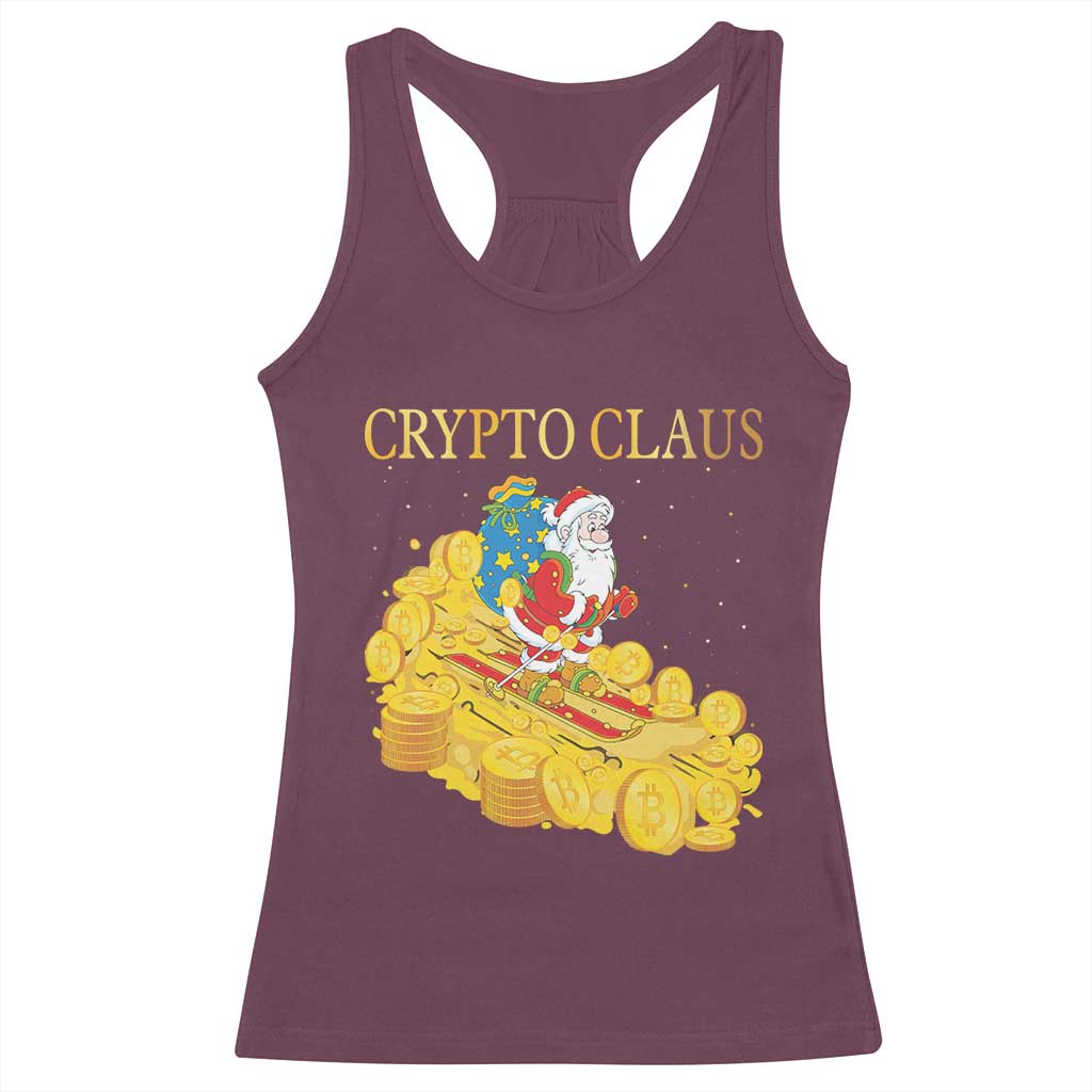 Funny Christmas Bitcoin Crypto Claus Racerback Tank Top TS09 Maroon Print Your Wear