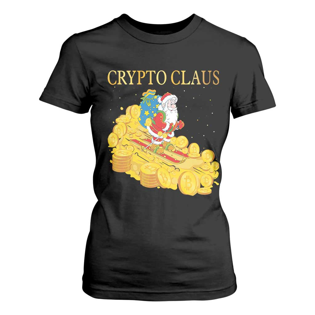 Funny Christmas Bitcoin Crypto Claus T Shirt For Women TS09 Black Print Your Wear