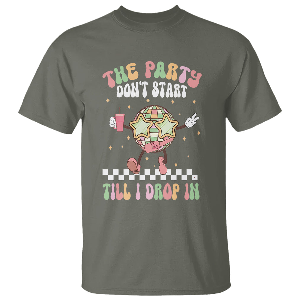 The Party Don't Start Till I Drop In Boujee Disco Ball Retro Groovy T Shirt TS09 Military Green Printyourwear