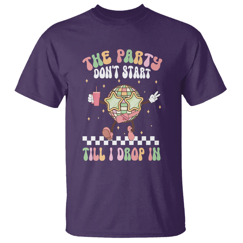 The Party Don't Start Till I Drop In Boujee Disco Ball Retro Groovy T Shirt TS09 Purple Printyourwear