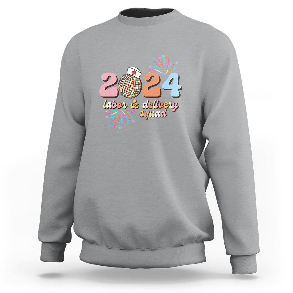 Groovy 2024 Disco Ball and Delivery Squad New Years Eve Sweatshirt TS09 Sport Gray Printyourwear