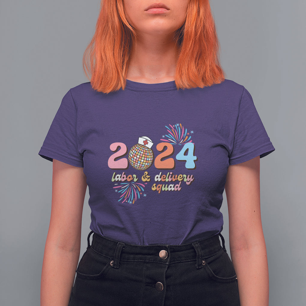 Groovy 2024 Disco Ball and Delivery Squad New Years Eve T Shirt For Women TS09 Purple Printyourwear