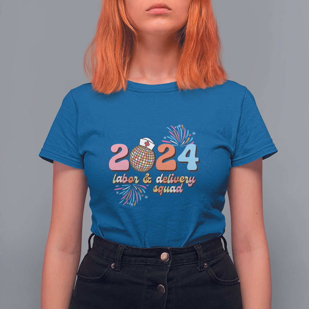 Groovy 2024 Disco Ball and Delivery Squad New Years Eve T Shirt For Women TS09 Royal Blue Printyourwear