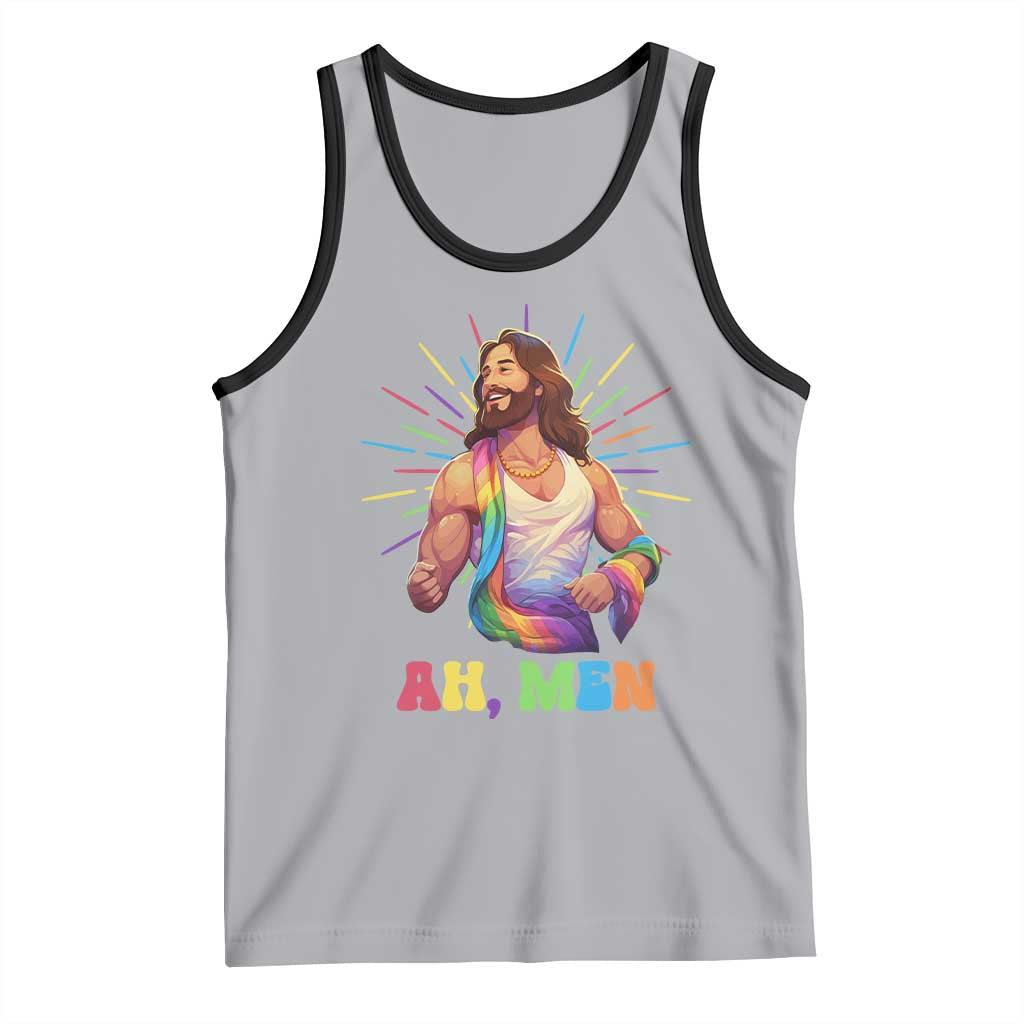 Ah Men Funny LGBT Gay Pride Jesus Rainbow Flag Christian Tank Top TS09 Athletic Heather Black Print Your Wear