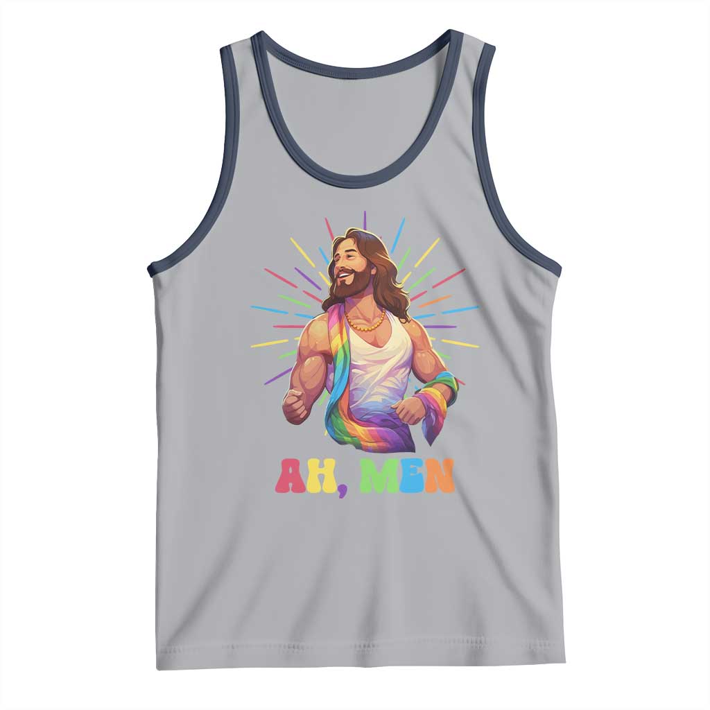 Ah Men Funny LGBT Gay Pride Jesus Rainbow Flag Christian Tank Top TS09 Athletic Heather Navy Print Your Wear