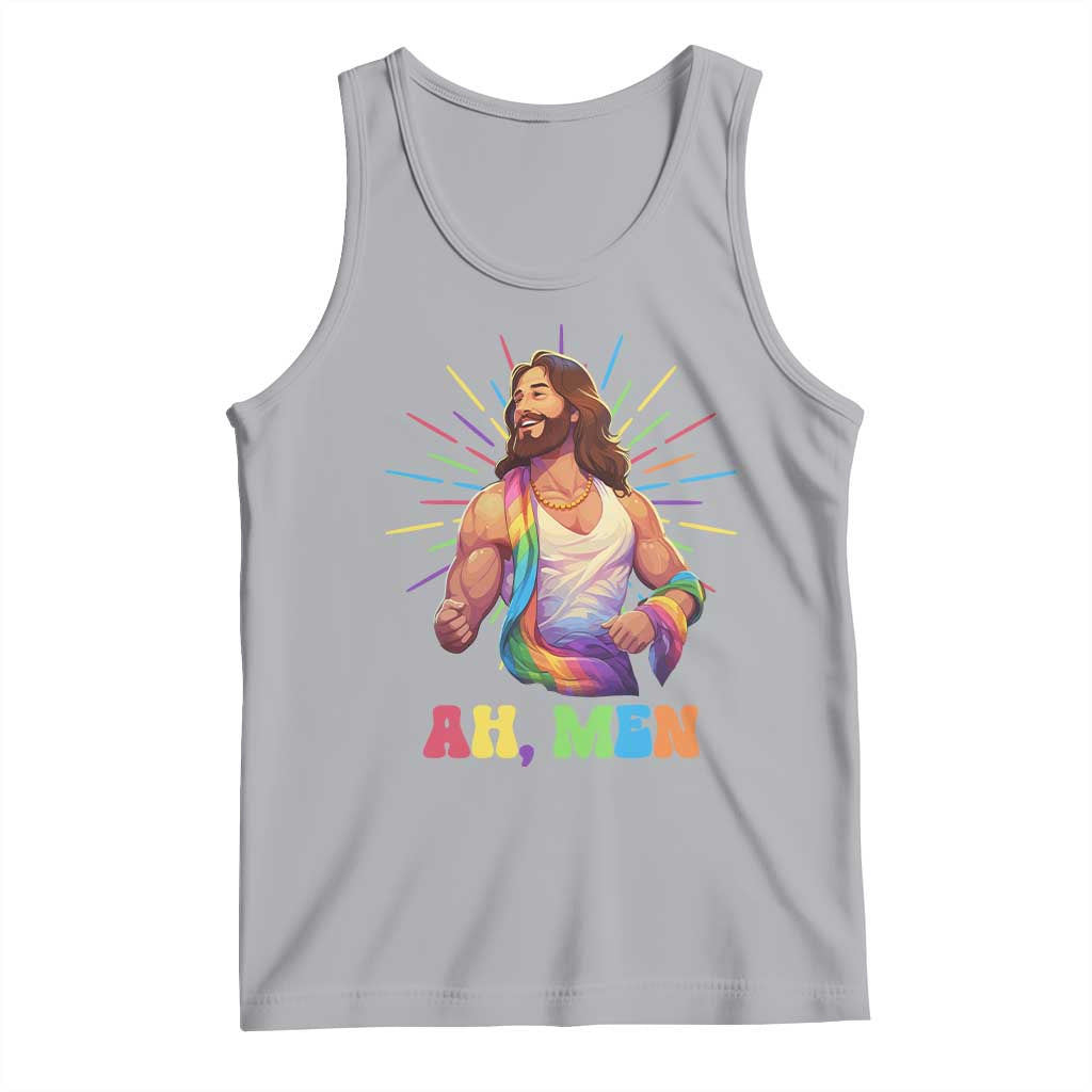Ah Men Funny LGBT Gay Pride Jesus Rainbow Flag Christian Tank Top TS09 Athletic Heather Print Your Wear