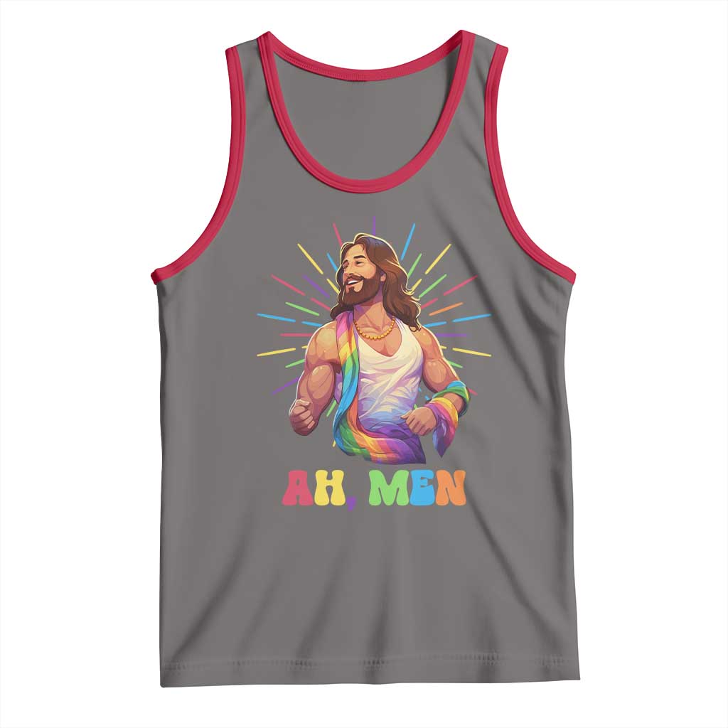 Ah Men Funny LGBT Gay Pride Jesus Rainbow Flag Christian Tank Top TS09 Deep Heather Red Print Your Wear