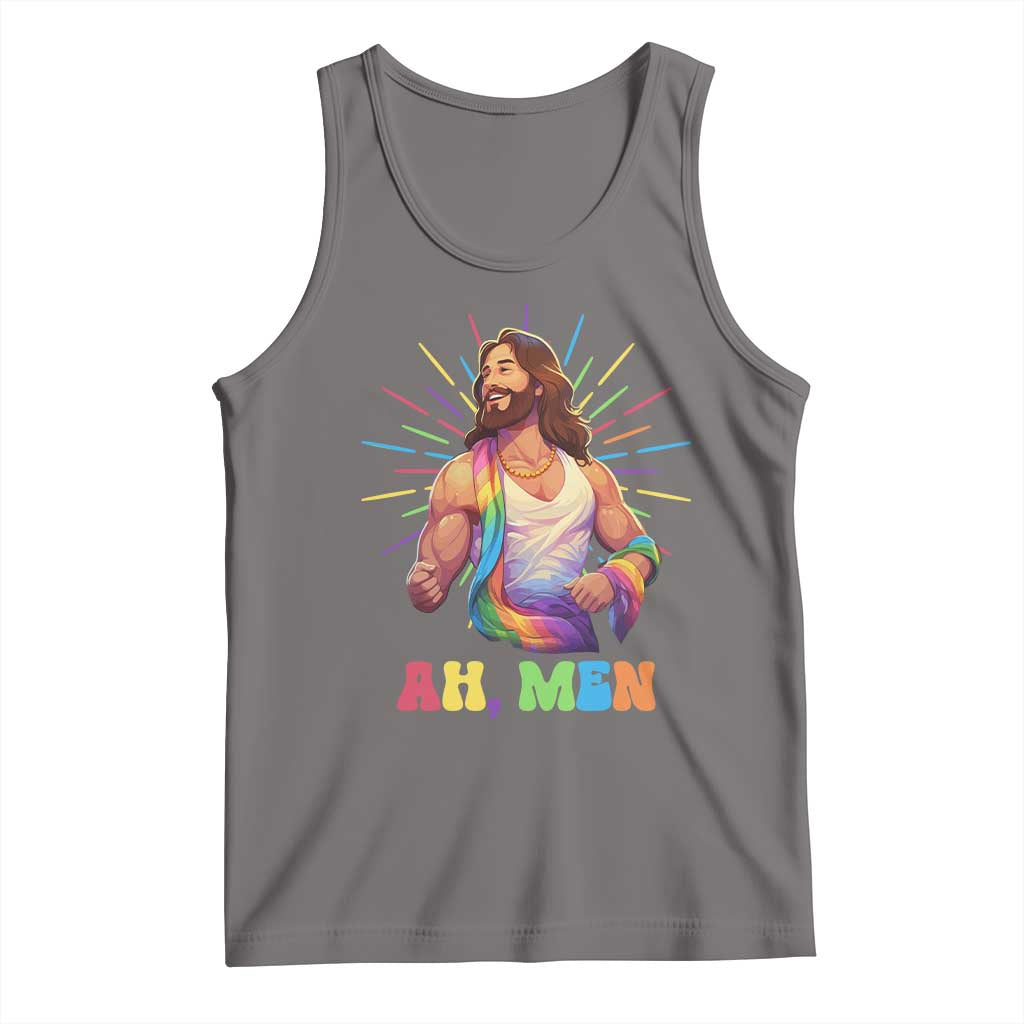 Ah Men Funny LGBT Gay Pride Jesus Rainbow Flag Christian Tank Top TS09 Deep Heather Print Your Wear