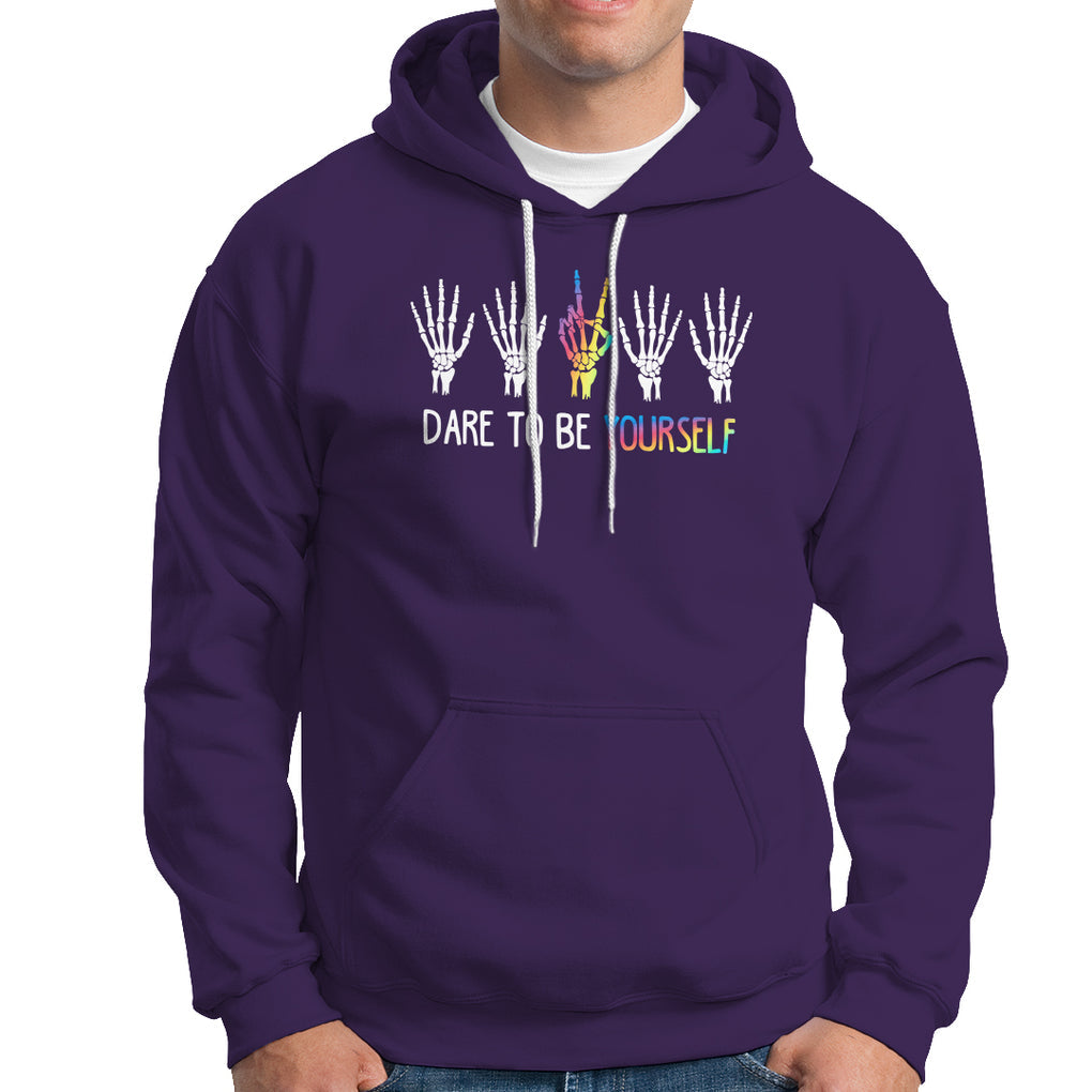 LGBT Pride Hoodie Dare To Be Yourself Skeleton Hand Rainbow TS09 Purple Printyourwear