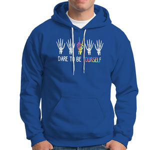 LGBT Pride Hoodie Dare To Be Yourself Skeleton Hand Rainbow TS09 Royal Blue Printyourwear