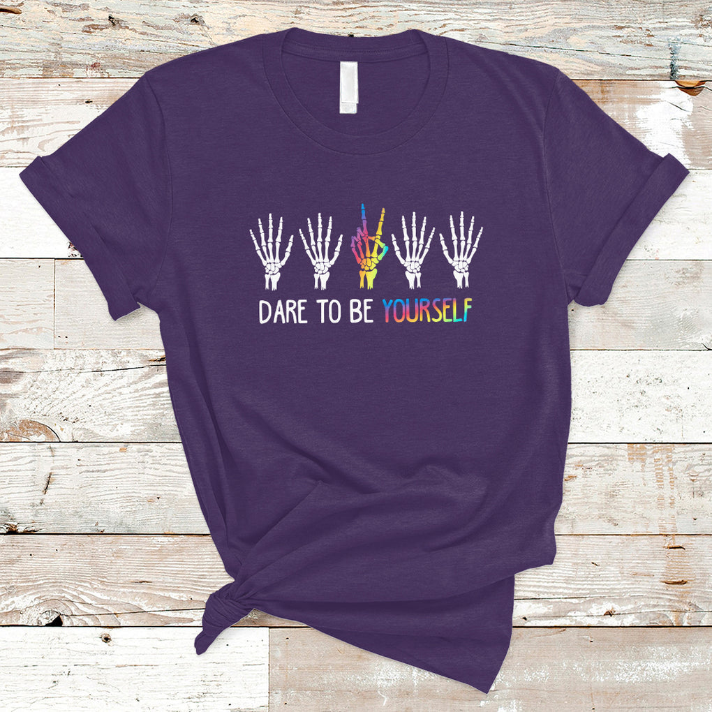 LGBT Pride T Shirt Dare To Be Yourself Skeleton Hand Rainbow TS09 Purple Printyourwear