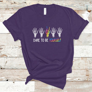 LGBT Pride T Shirt Dare To Be Yourself Skeleton Hand Rainbow TS09 Purple Printyourwear