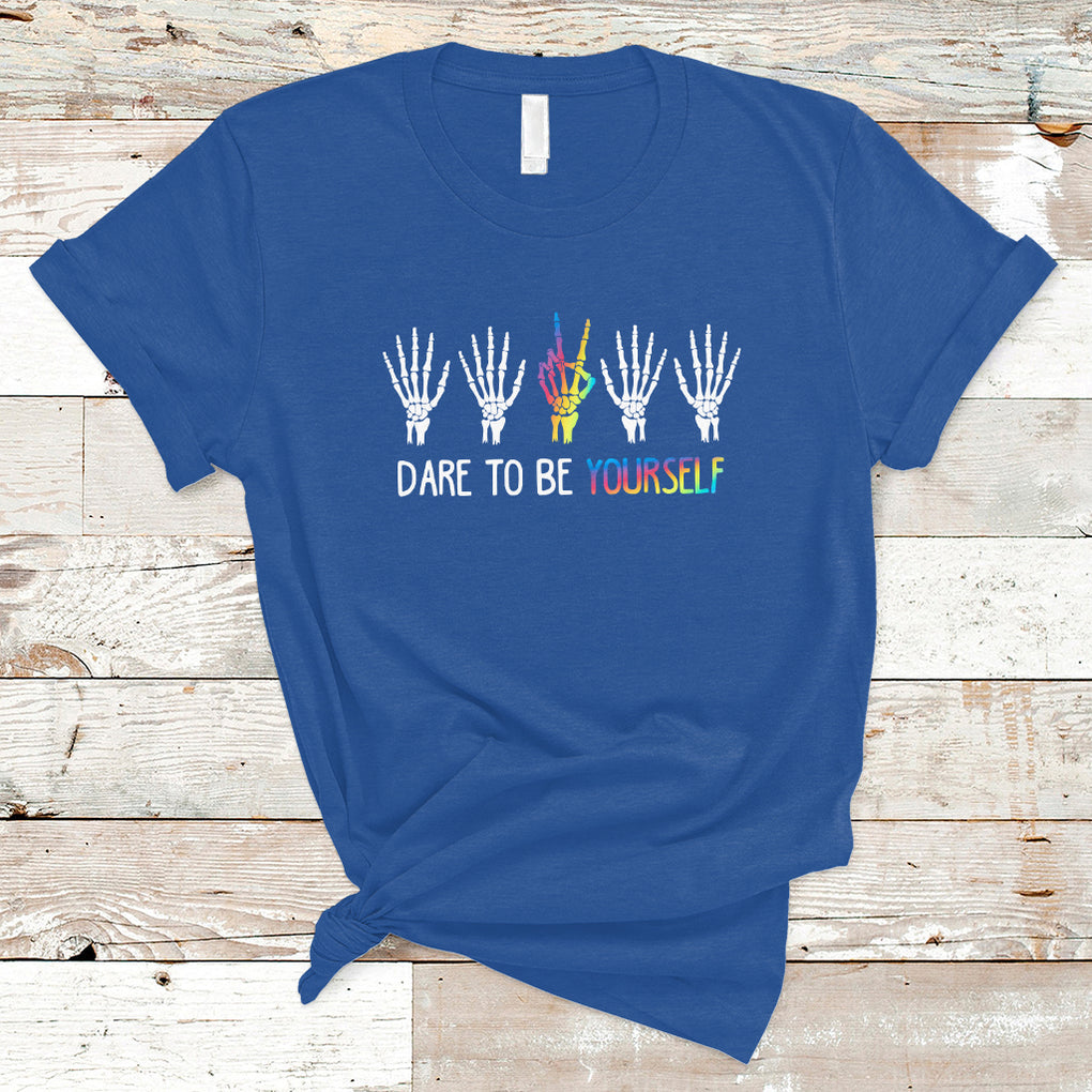LGBT Pride T Shirt Dare To Be Yourself Skeleton Hand Rainbow TS09 Royal Blue Printyourwear