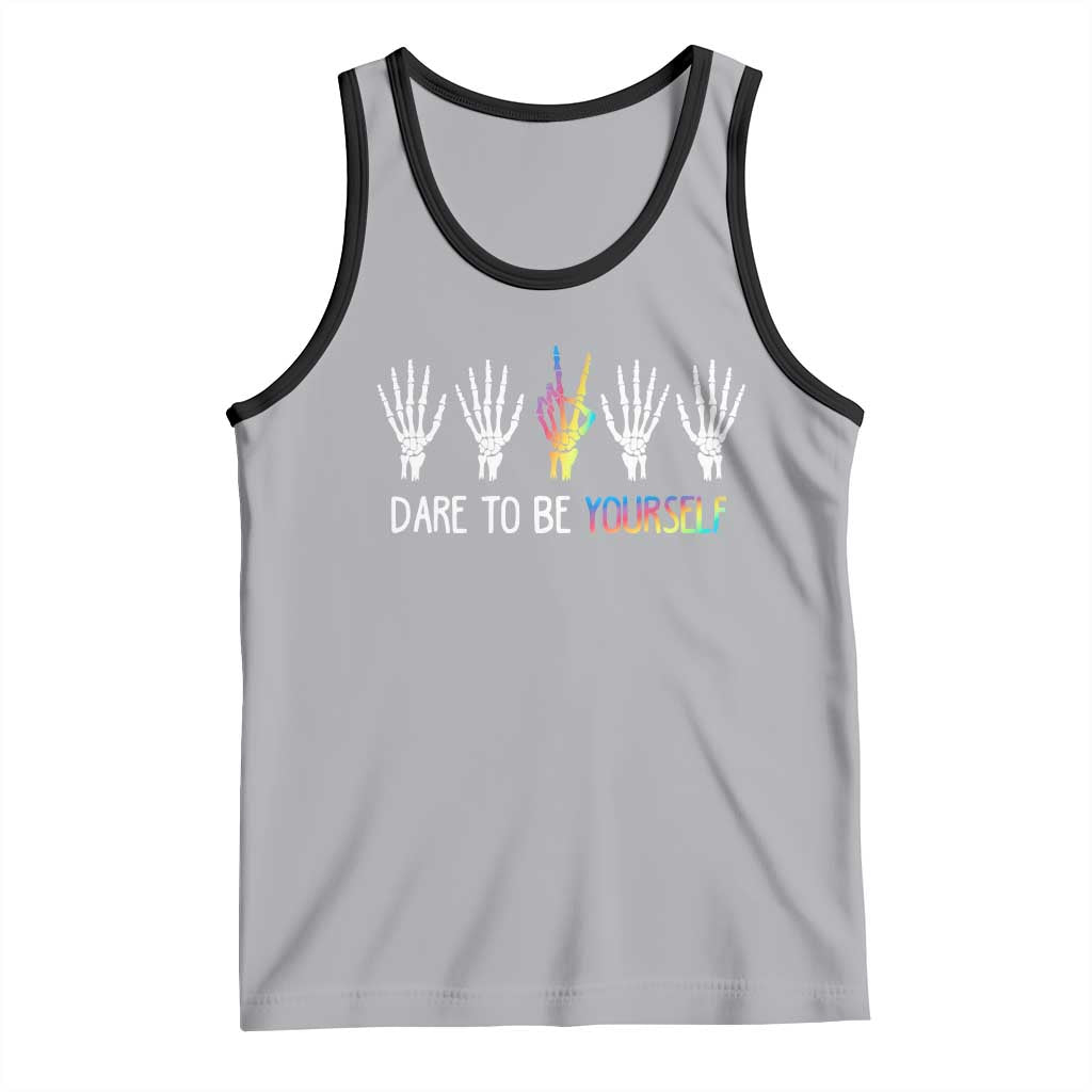 LGBT Pride Tank Top Dare To Be Yourself Skeleton Hand Rainbow TS09 Athletic Heather Black Print Your Wear